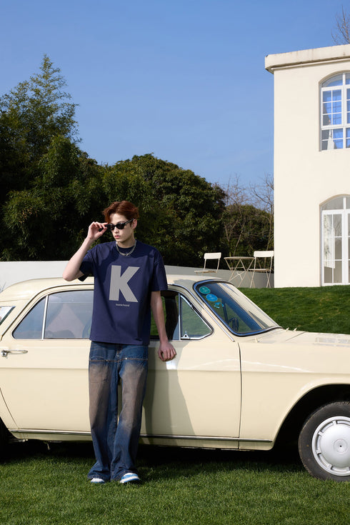 Simple Letter Flocking Cool All-Match Loose Short-Sleeved T-Shirt